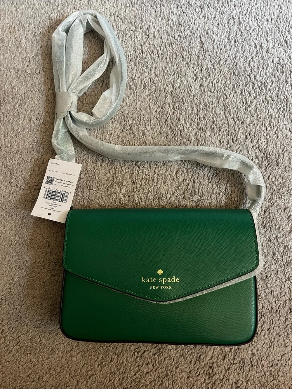 kate spade green Saffiano Crossbody Bag with Gold Logo